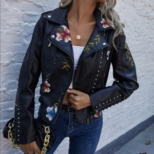NWOT Francesca’s Leather Embroidered Jacket